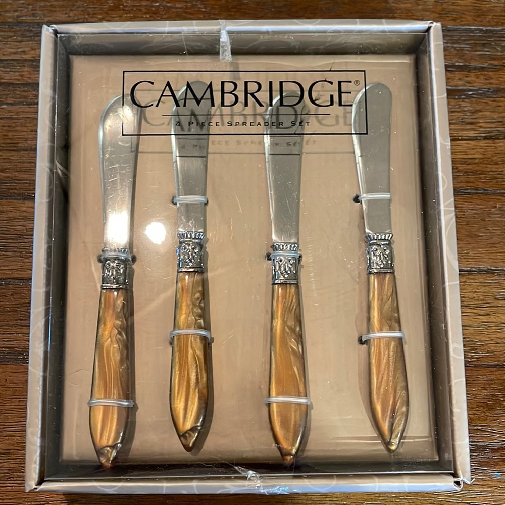 CAMBRIDGE Cameo Amber 4 Piece Spreader Set Fine Flatware with Stainless Steel